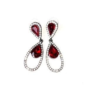 Ruby colored dangle earrings with rhinestone
